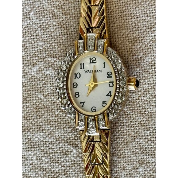 Waltham quartz YWL274 gold-tone and diamond accented women's watch, new battery - Picture 1 of 7